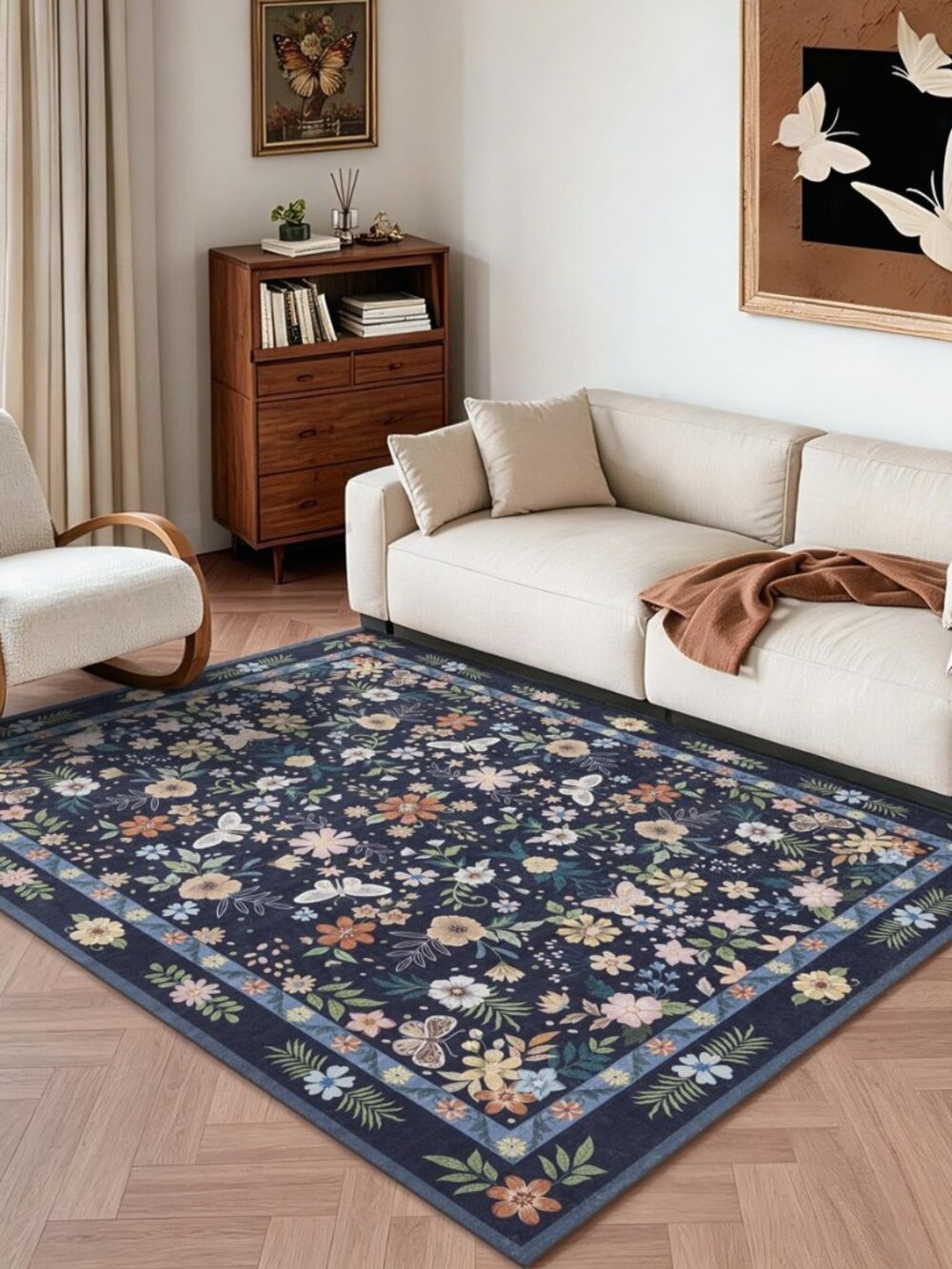 Vintage Floral Rug for Young Women: Soft 4x6 Washable Carpet Living Room